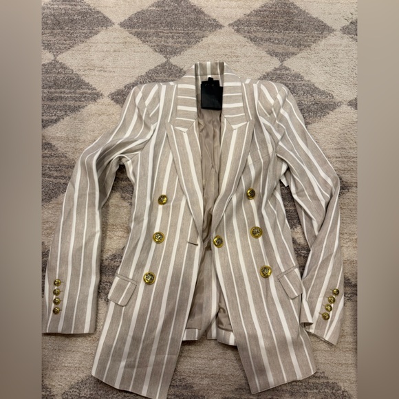 Smythe Beige Striped Blazer with Gold Buttons - Picture 1 of 5